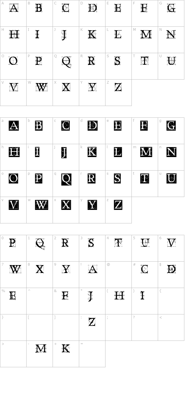 Old Constructed Caps character map