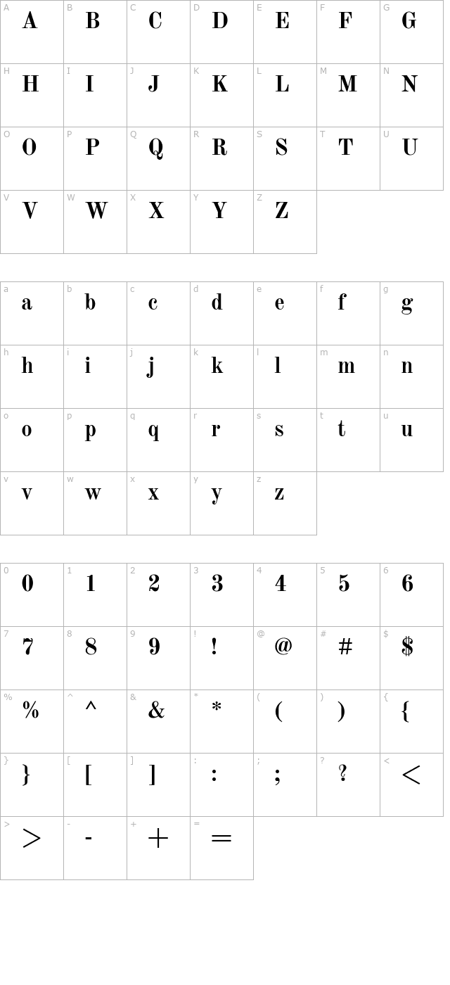 Old Standard TT Bold character map