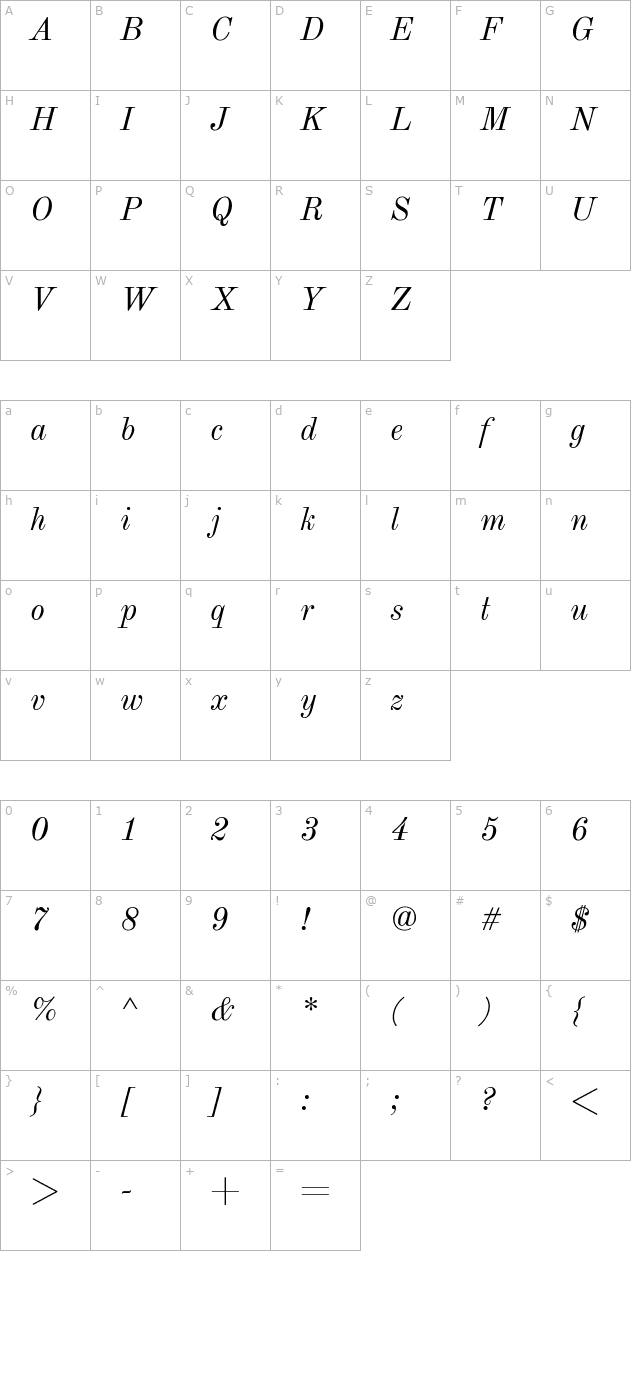 Old Standard TT Italic character map