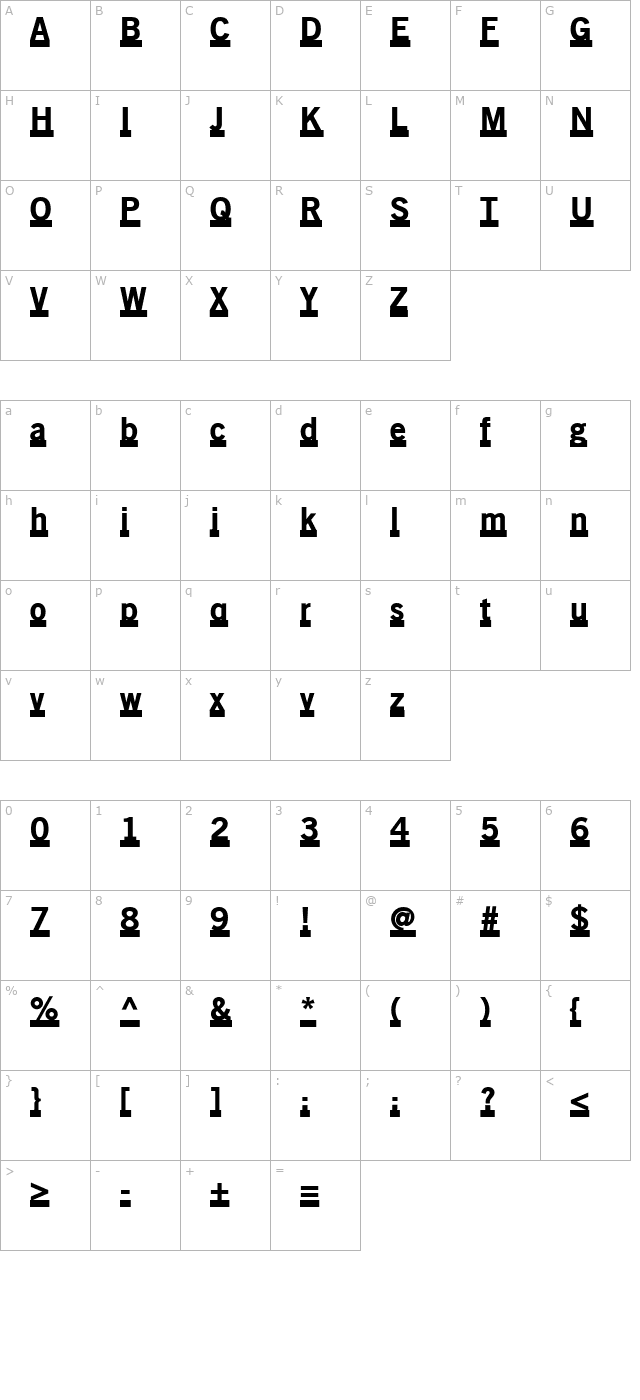 oldsansblackunderline character map