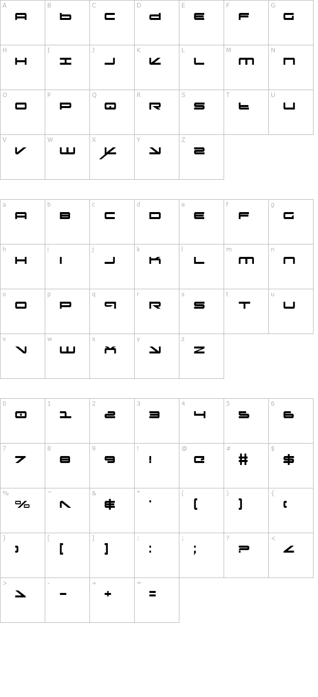 Oramac Condensed character map