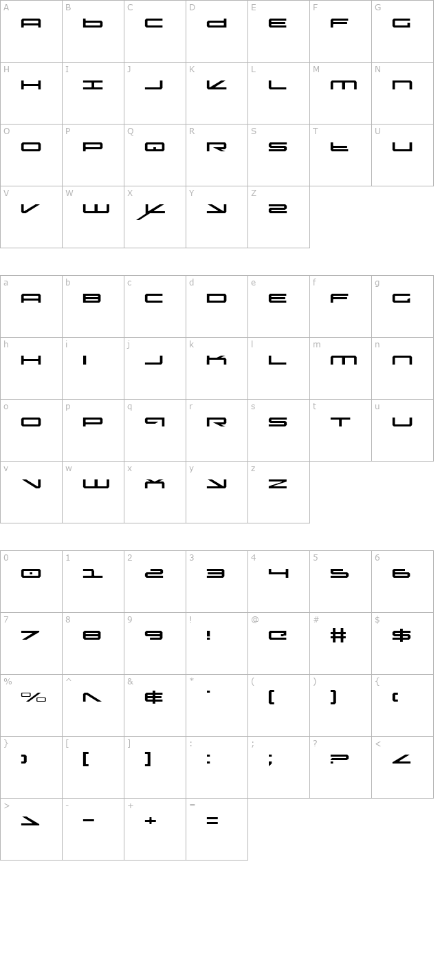 Oramac Light character map