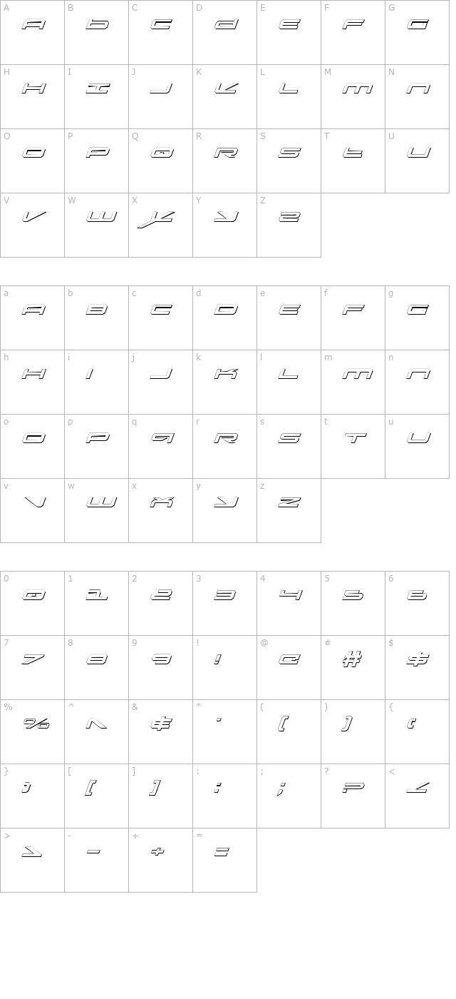 Oramac Shadow Italic character map