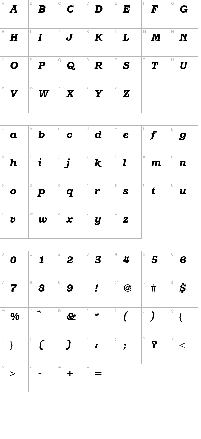 ParagonHeavy-RegularItalic character map