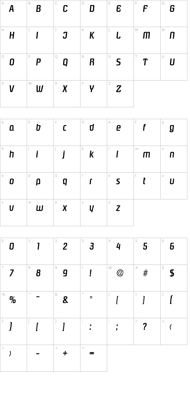 Pasadena-Serial-Medium-RegularItalic character map