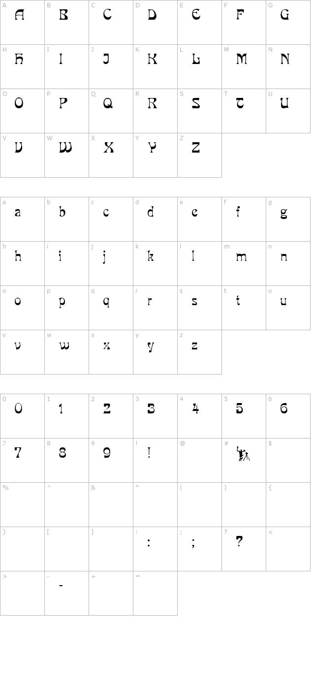 PCMIra Regular character map