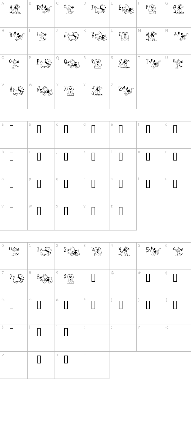 Perky Pooches character map