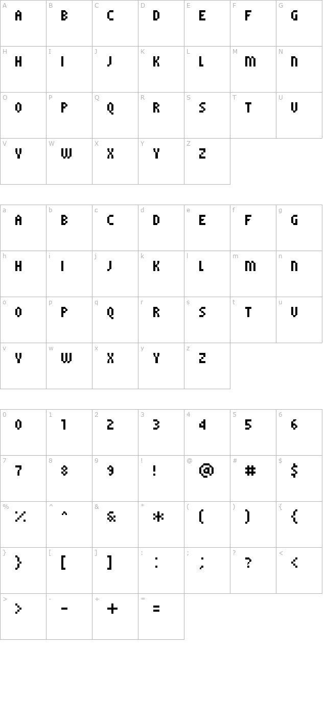 PF Tempesta Five Compressed character map