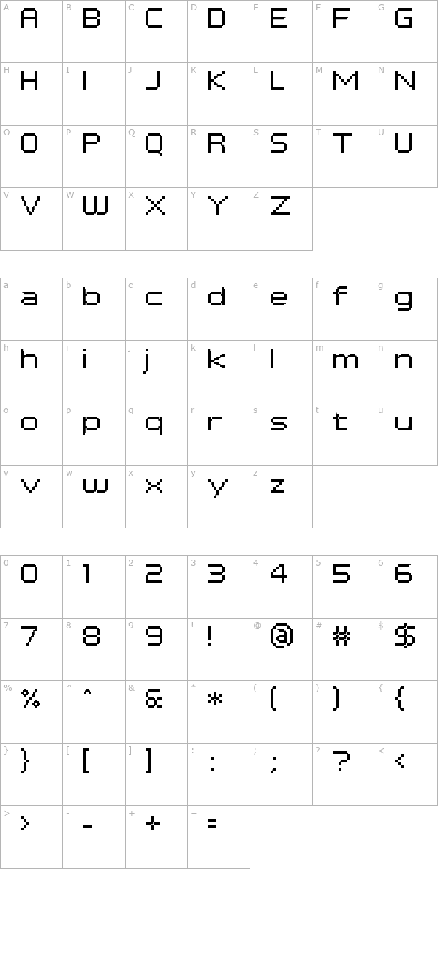 PF Tempesta Seven Extended character map