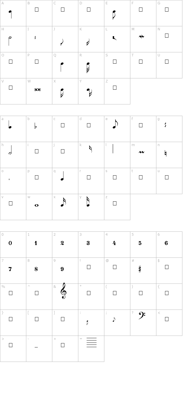 PG Music Font character map