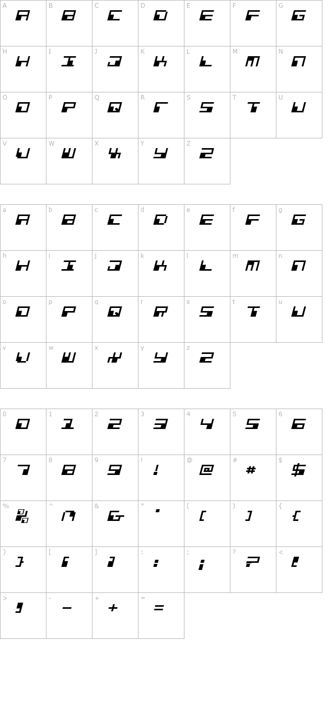 phaser-bank-expanded-italic character map