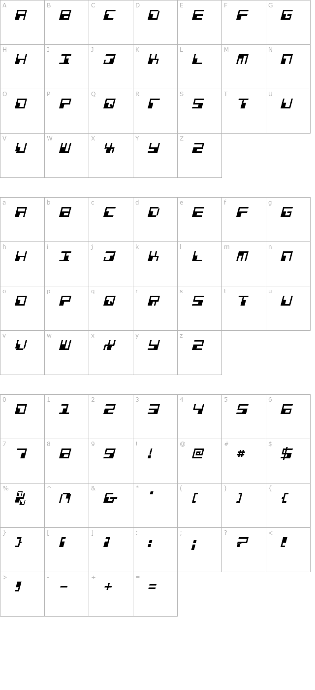 phaser-bank-italic character map