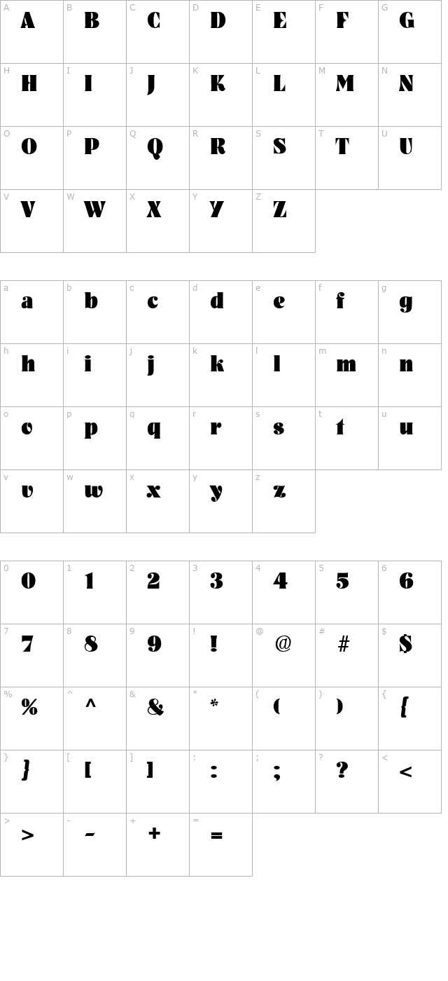 pickwick-regular character map