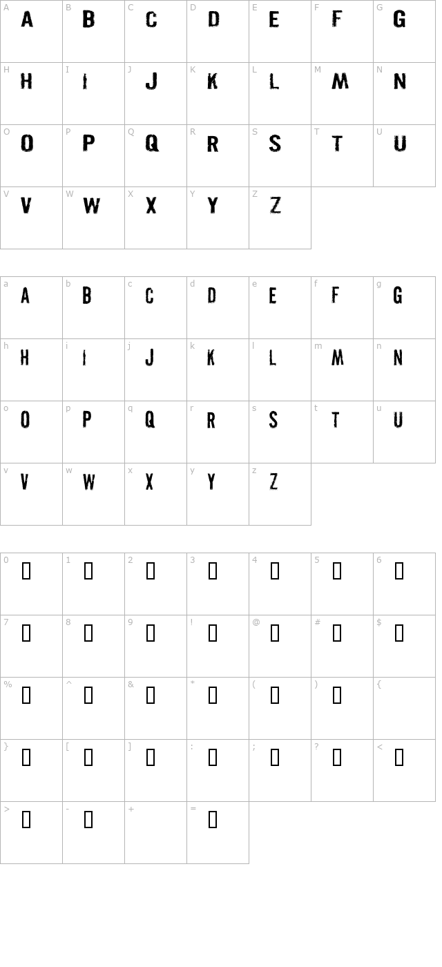 pistolgrip character map