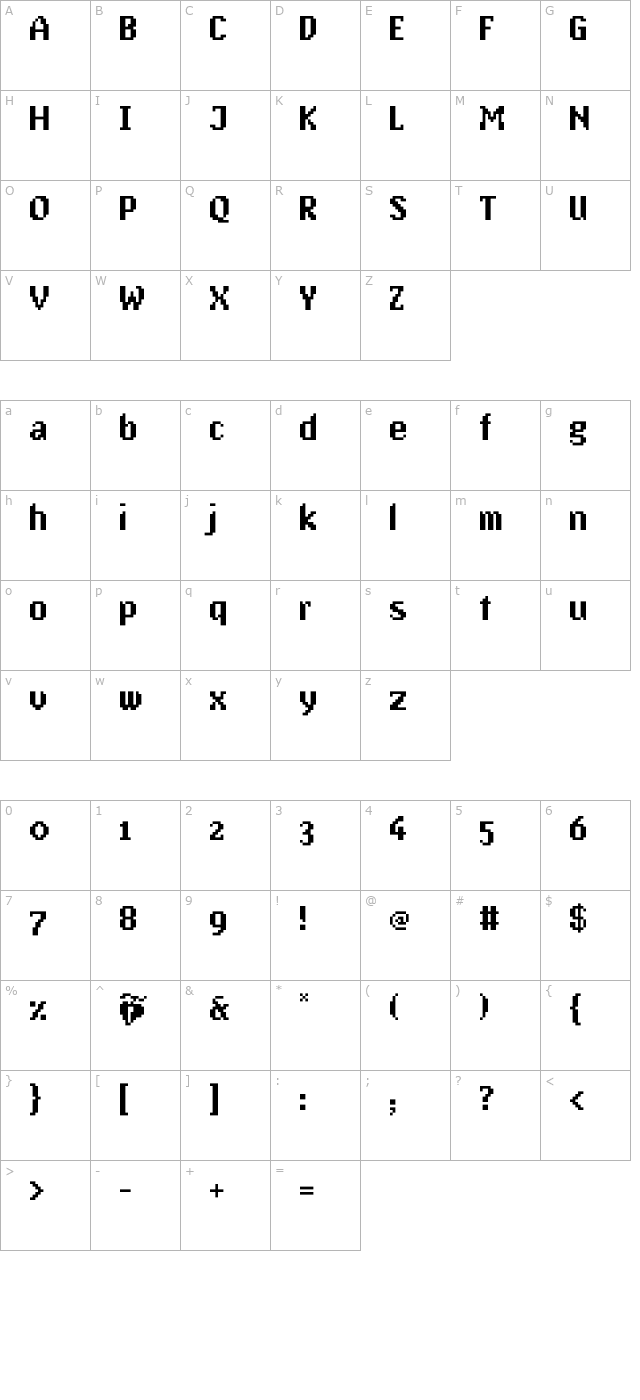 pixantiqua character map