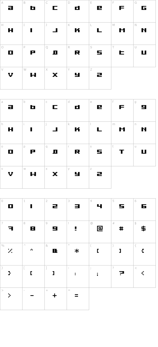 Pixeldust Expanded Bold character map