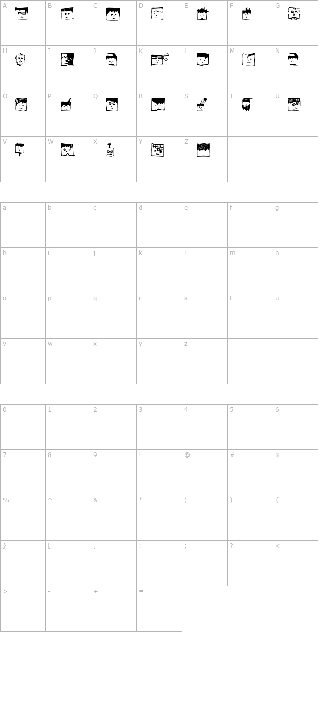 Pixelhead Handemadebeta character map