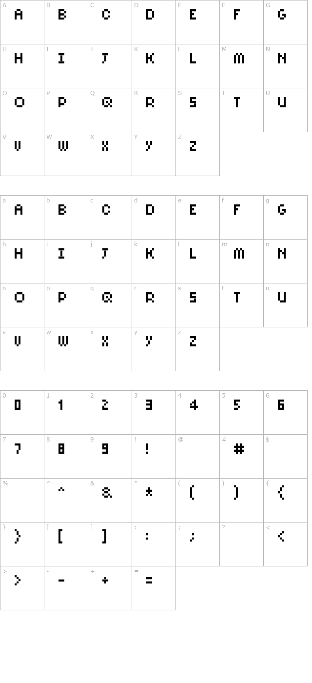 PixelSix10 character map