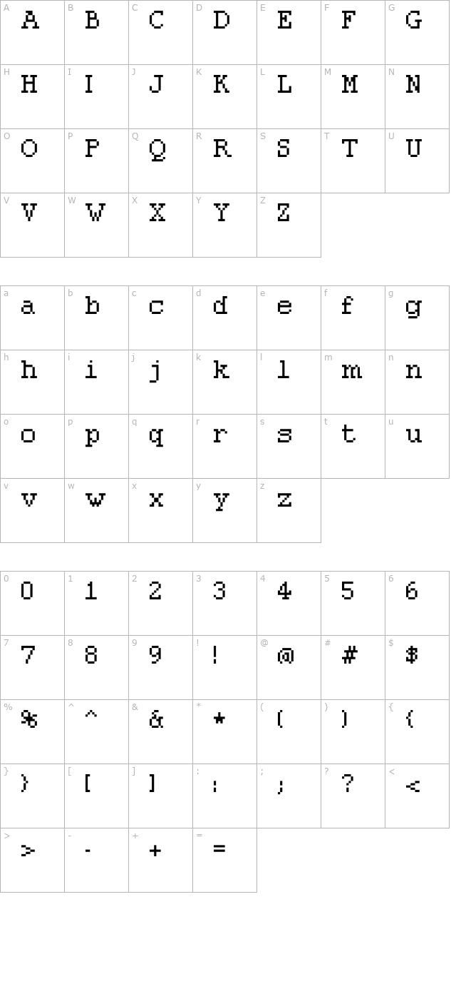 Pixolde character map