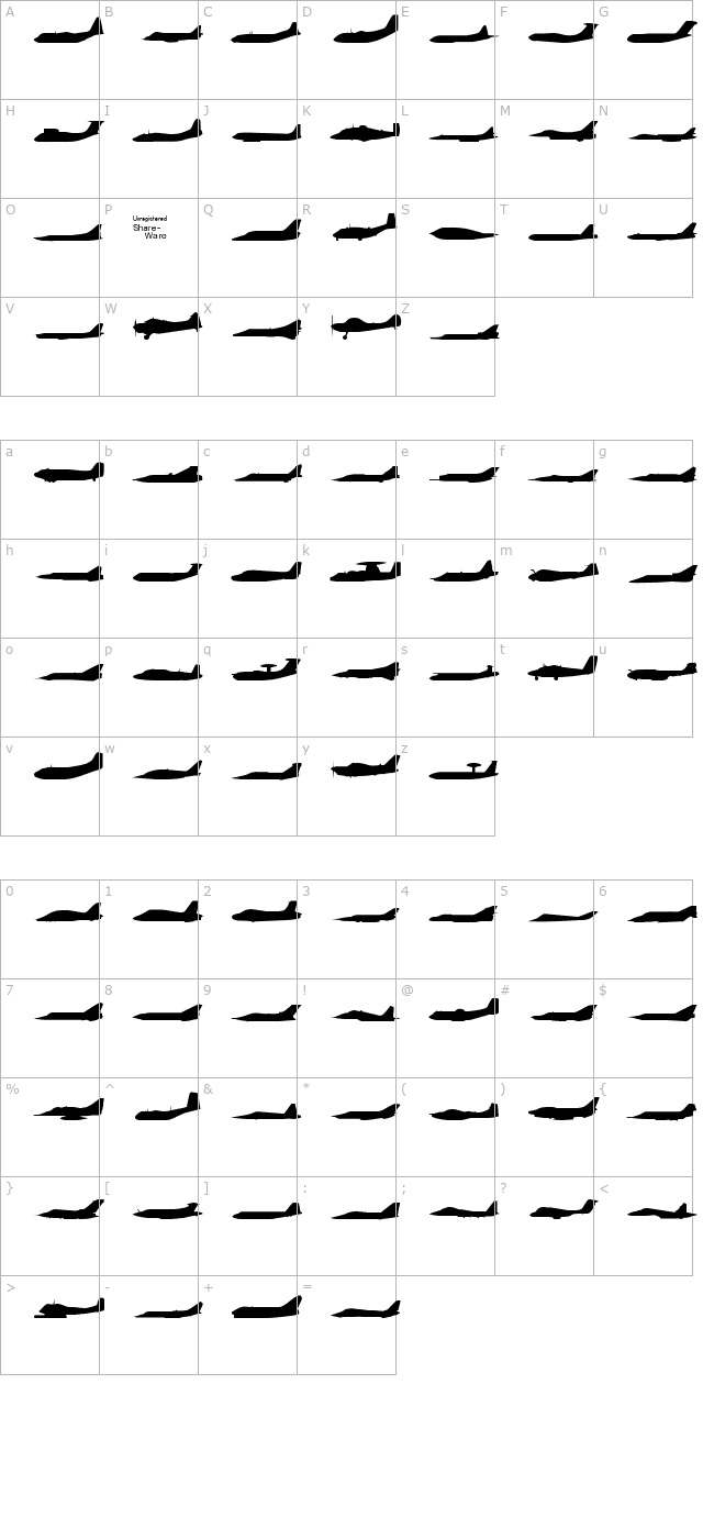 Planes-S-Modern character map