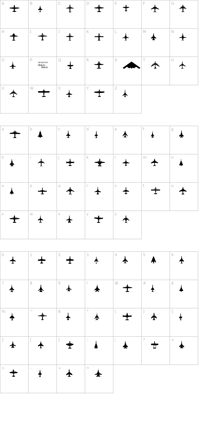 Planes-T-Modern character map