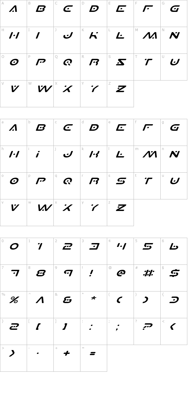 planet-s-expanded-italic character map