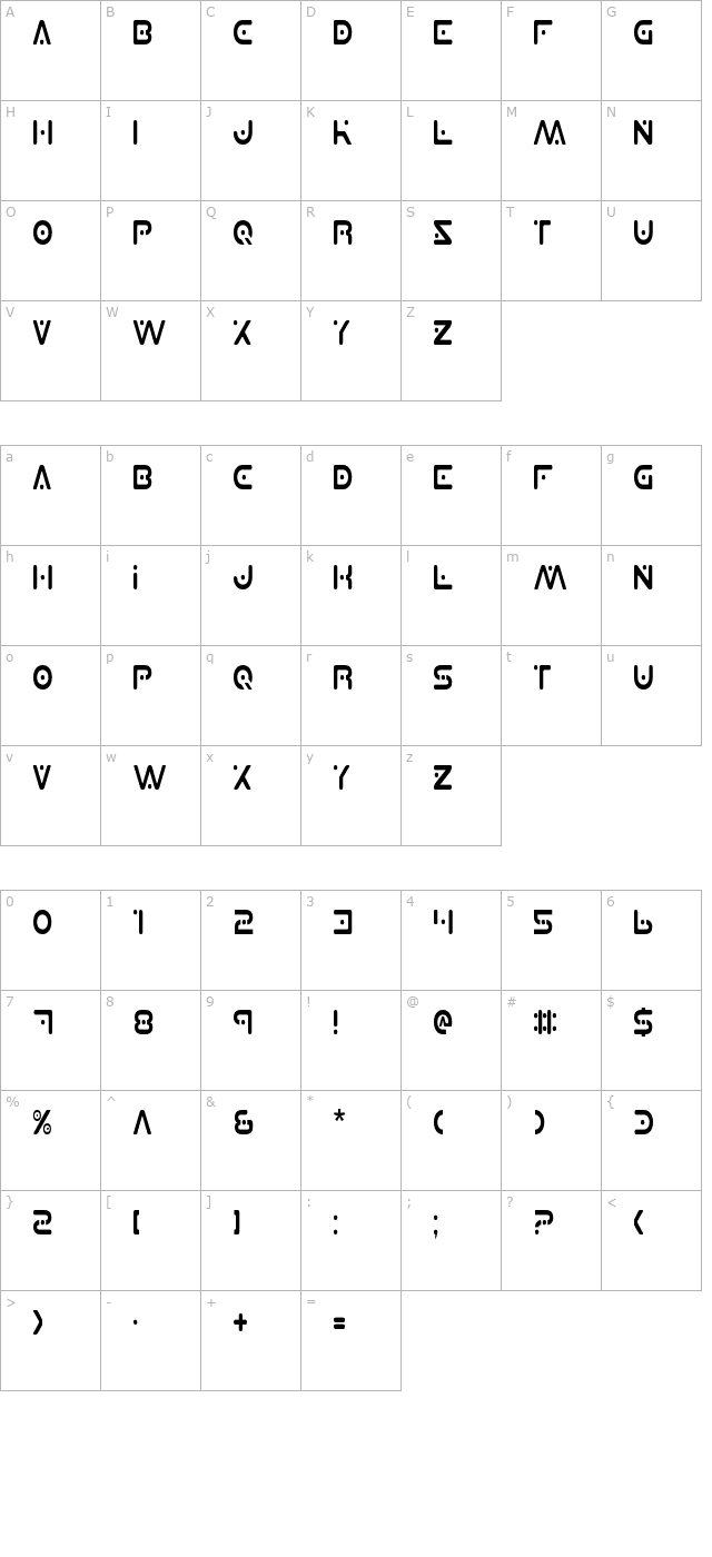 Planet X Condensed character map