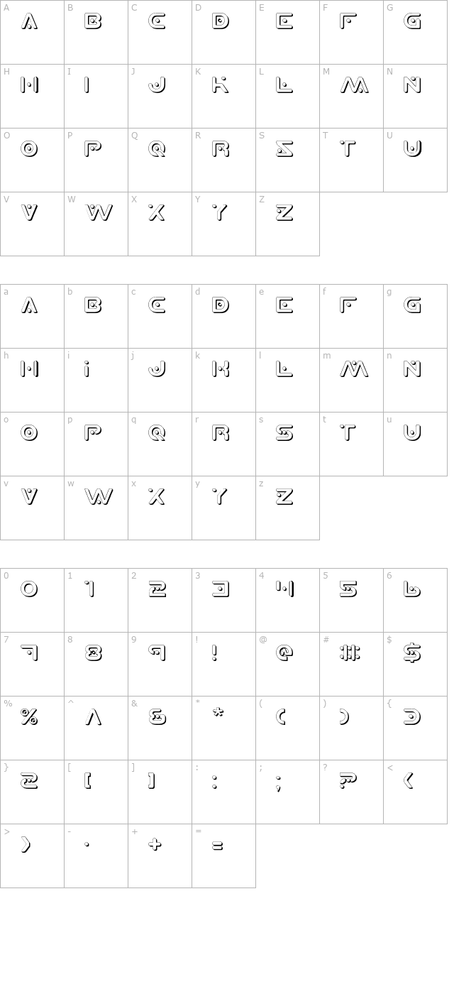 Planet X Shadow character map