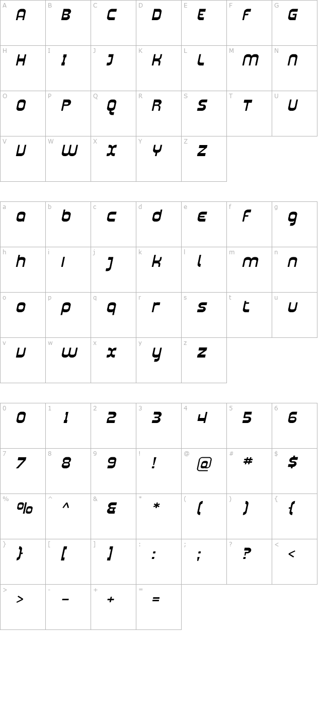 Plasmatica Ext Italic character map