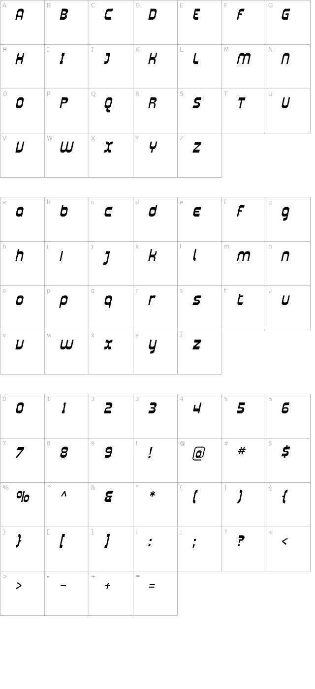 plasmatica-italic character map