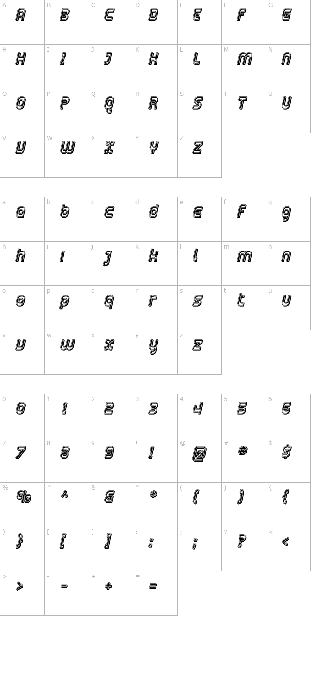 Plasmatica Open Italic character map