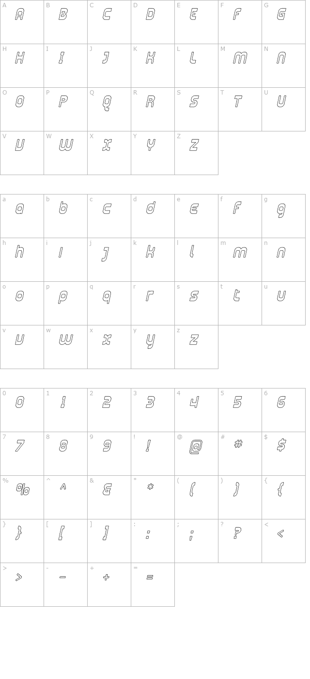 plasmatica-outline-italic character map