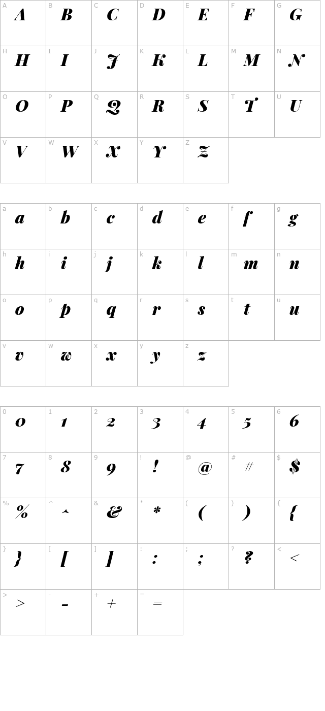 playfair-display-black-italic character map