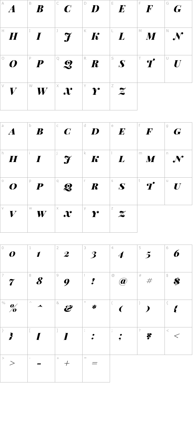 Playfair Display SC Black Italic character map