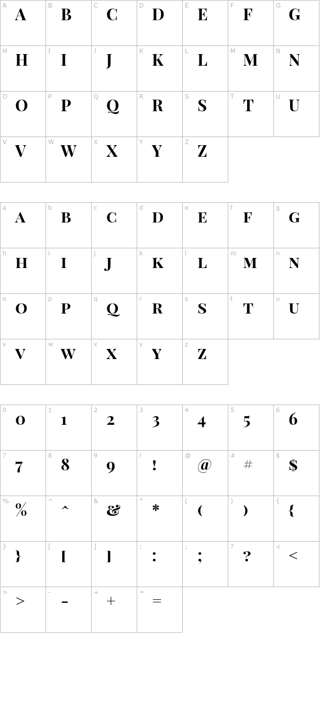 Playfair Display SC Bold character map