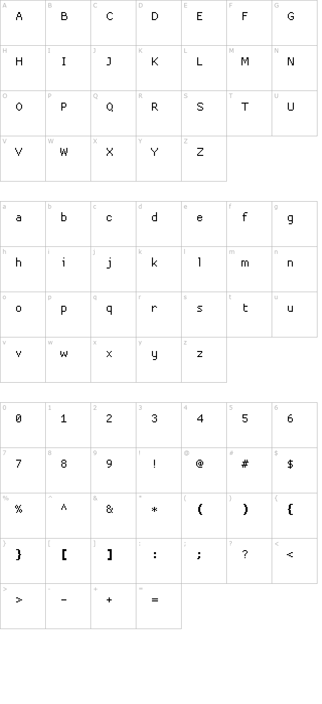 ProggyCleanTTSZBP character map