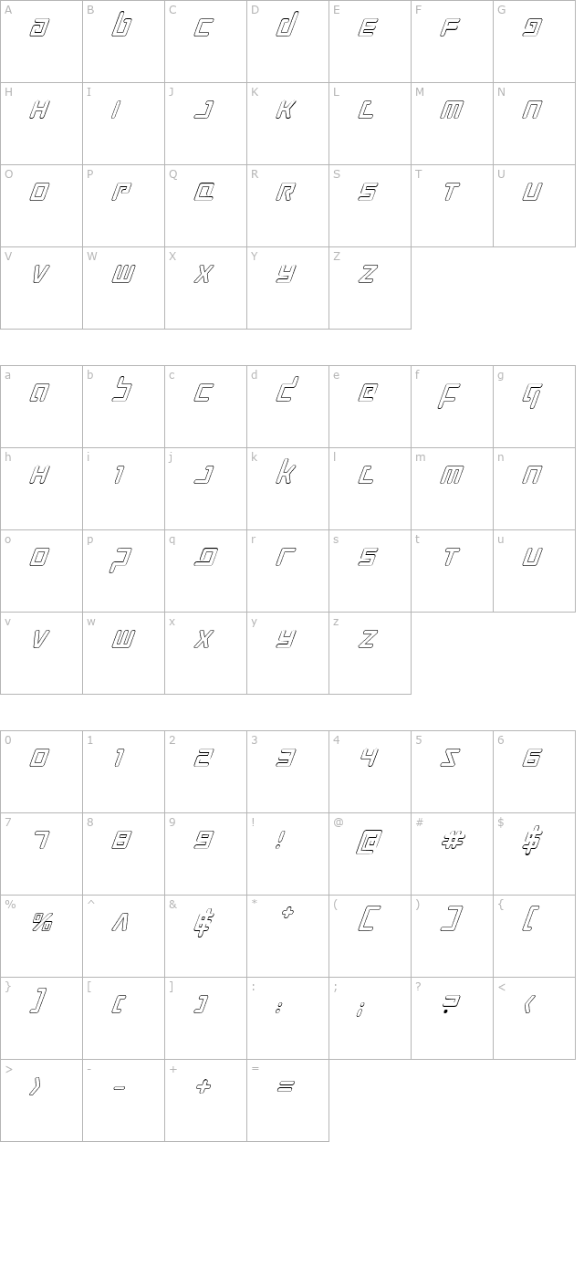 prokofiev-outline-italic character map