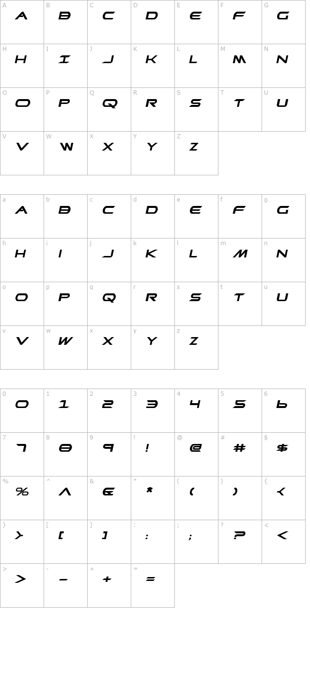 promethean-bold-expanded-italic character map