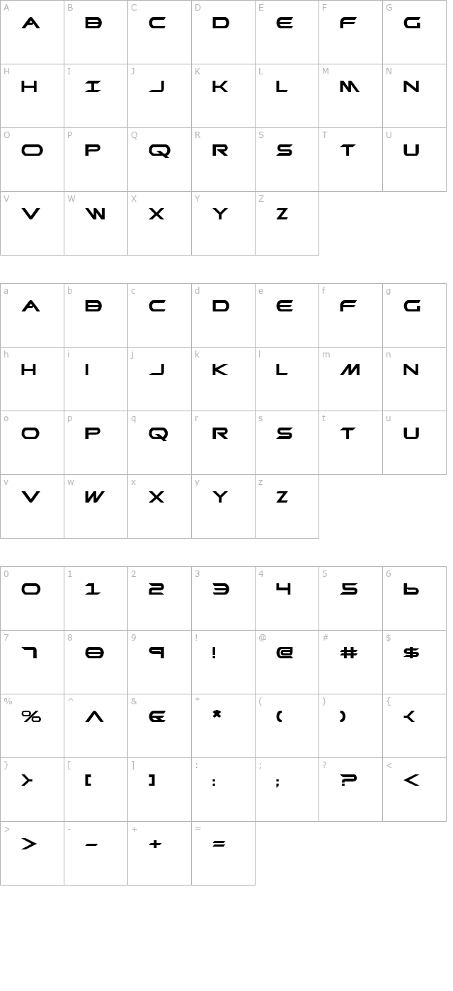 Promethean Bold Expanded character map