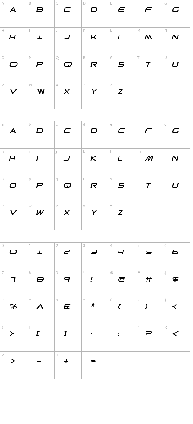 promethean-italic character map