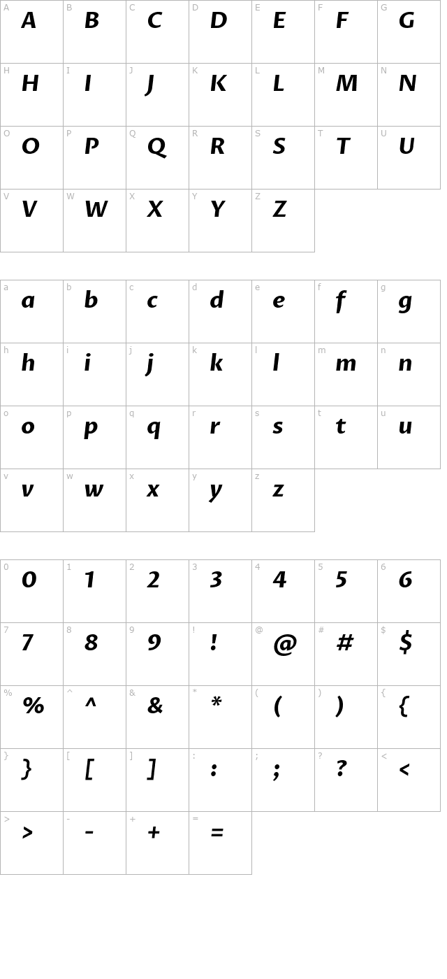 proza-libre-bold-italic character map