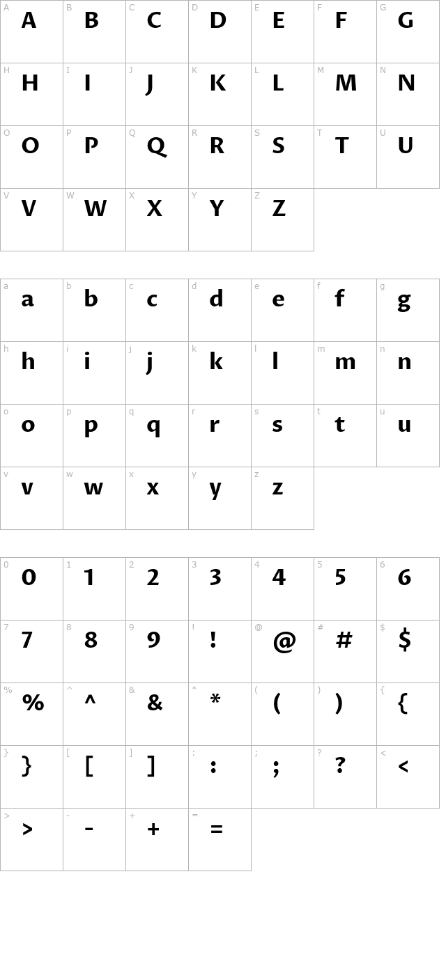 proza-libre-bold character map