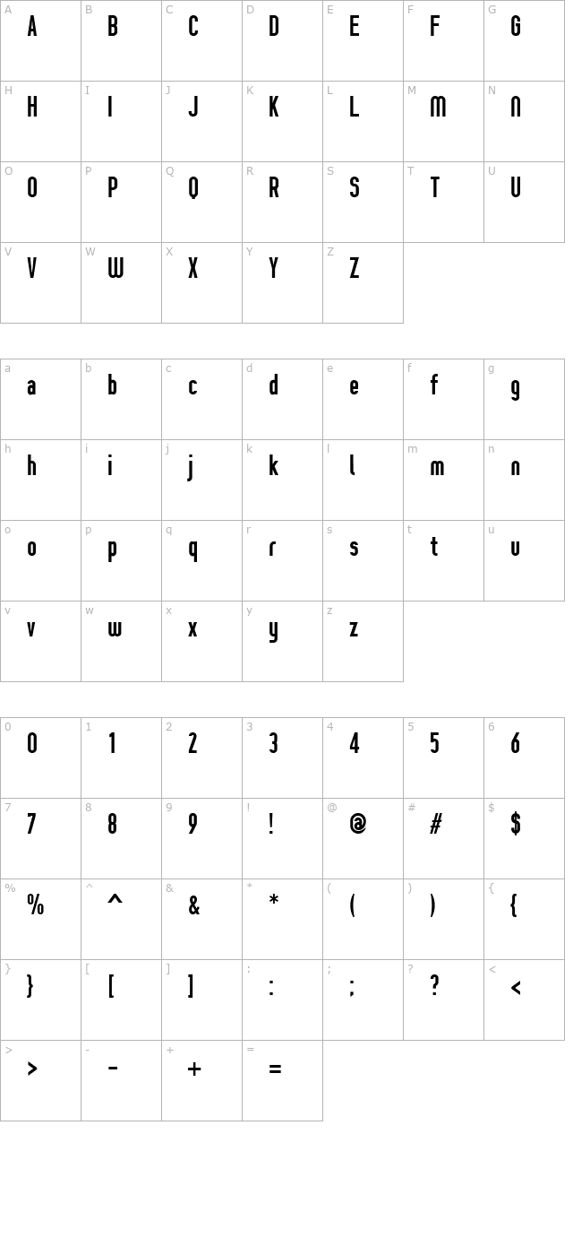 Prozak Bold character map