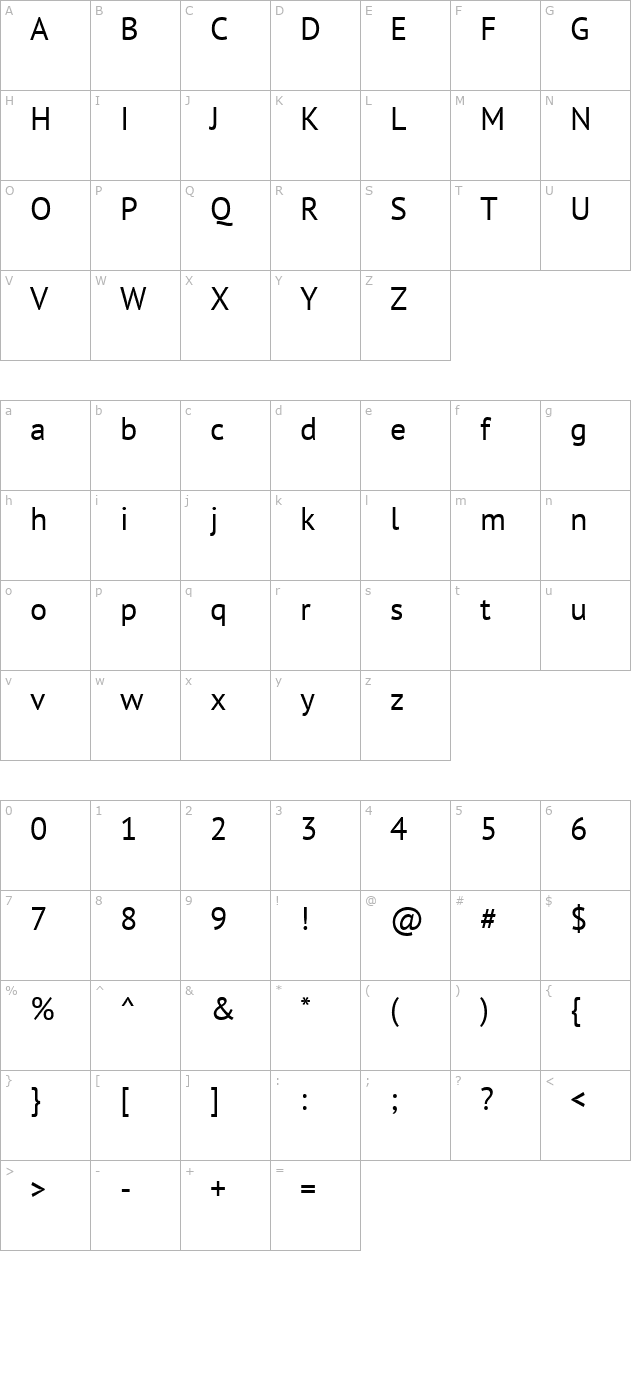 pt-sans character map