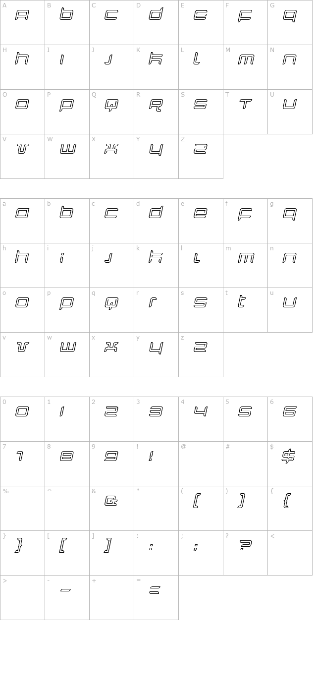 quarx-outline-italic character map