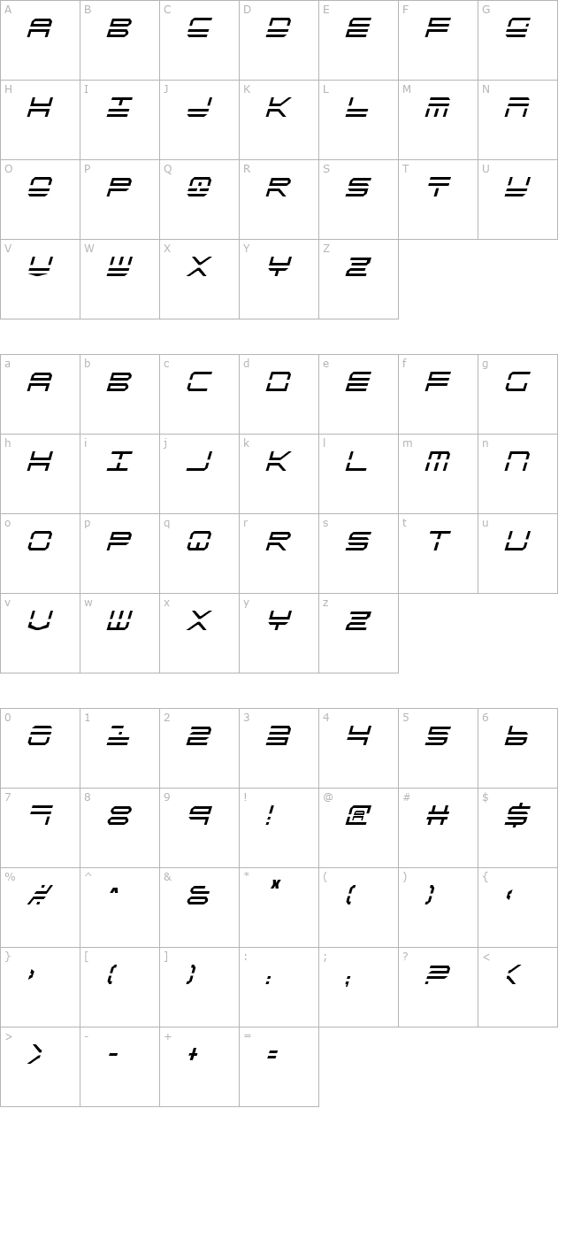 QuickStrike Condensed Italic character map