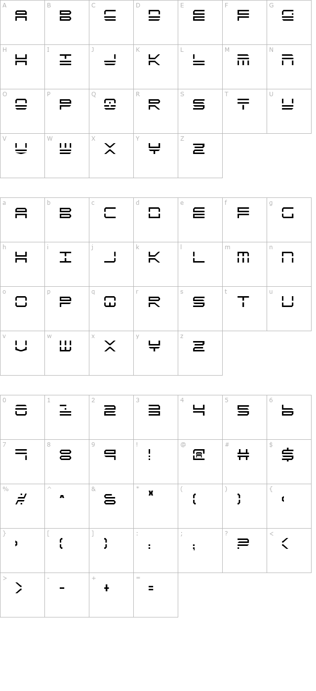 quickstrike-condensed character map