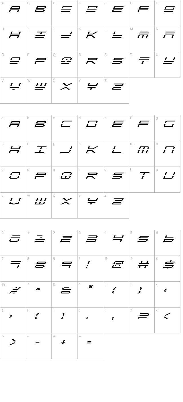 QuickStrike Italic character map