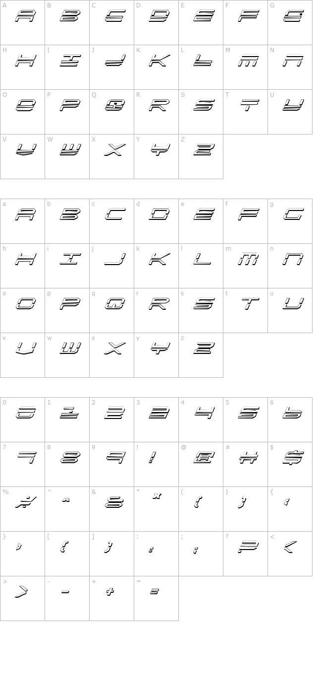 quickstrike-shadow-italic character map