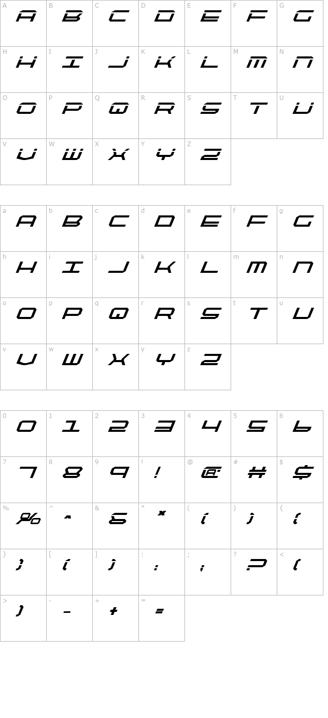 quicktech-bold-italic character map